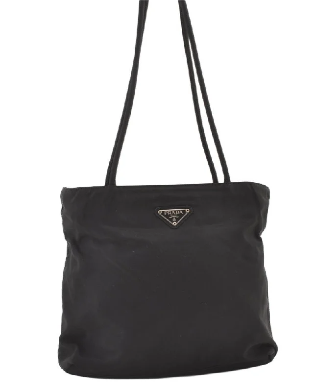 Prada Cleo bags with a curved shape and a chain - link shoulder strapAuthentic PRADA Vintage Nylon Shoulder Tote Bag Purse Black 0744K