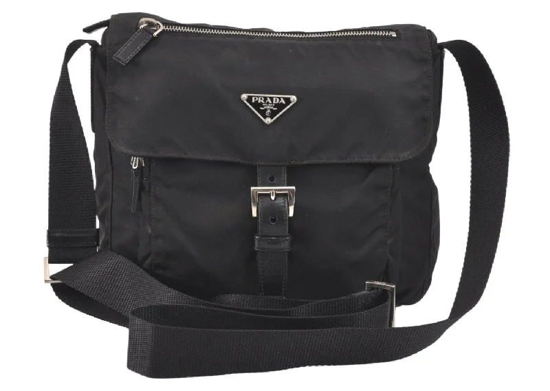 Prada Cahier bags with a leather - wrapped handle for a luxurious feelAuthentic PRADA Nylon Tessuto Leather Shoulder Cross Body Bag Purse Black 2874K