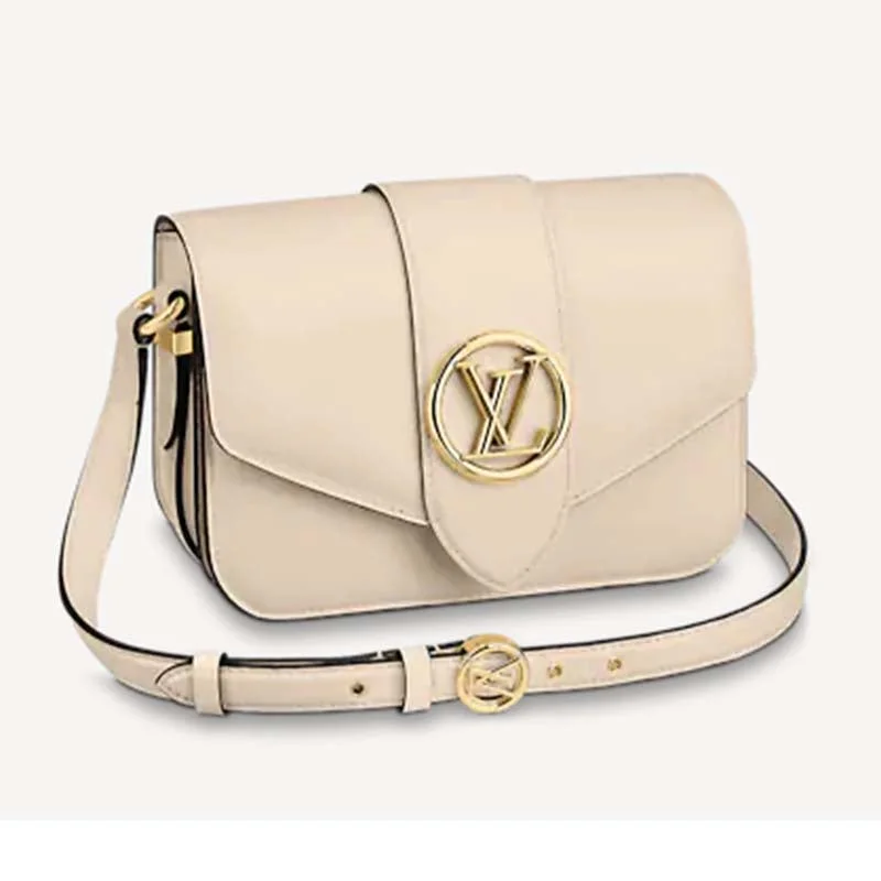 Ladies Louis Vuitton Capucines bags with gold - toned hardwareLouis Vuitton LV Women Pont 9 Handbag Cream Smooth Calfskin Cowhide Leather