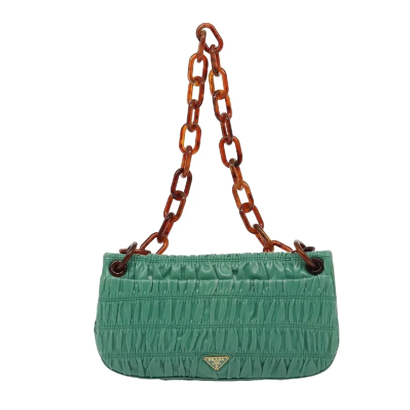 Prada handbags with a beaded trim for a touch of glamour and elegancePRADA Chain Shoulder Bag Leather Green  81468