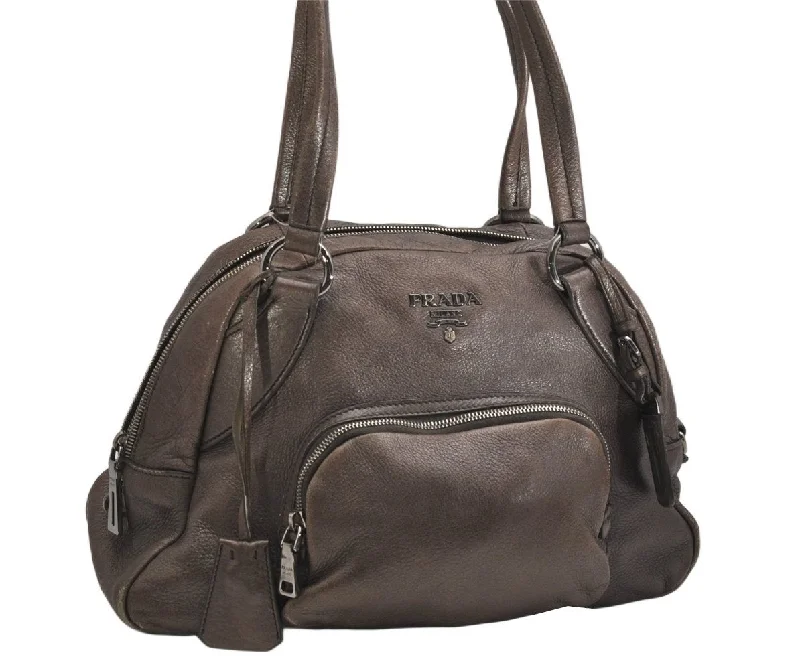 Prada tote bags with a double - handle and shoulder - strap option for easy useAuthentic PRADA Vintage Leather Shoulder Hand Bag Purse Brown 0736K