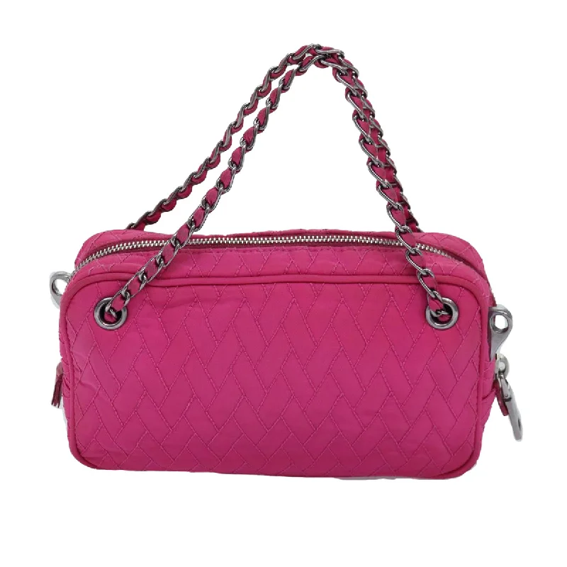 Prada tote bags with a spacious interior and a magnetic - snap closurePRADA Chain Hand Bag Nylon Pink  76979