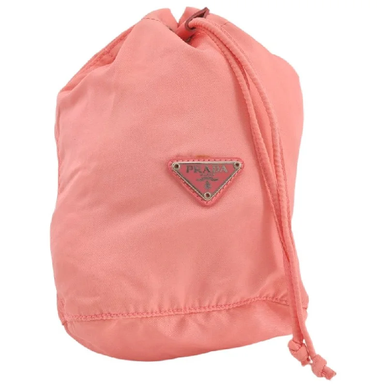 Prada nylon backpacks with a padded back panel for comfort during long - term useAuthentic PRADA Nylon Tessuto Leather Drawstring Hand Bag Pouch Purse Pink 0666K