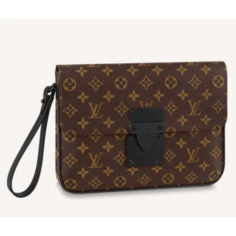 Louis Vuitton crossbody bags with a woven leather strap for textureLouis Vuitton LV Unisex S Lock A4 Pouch Monogram Macassar Coated Canvas Epi Leather