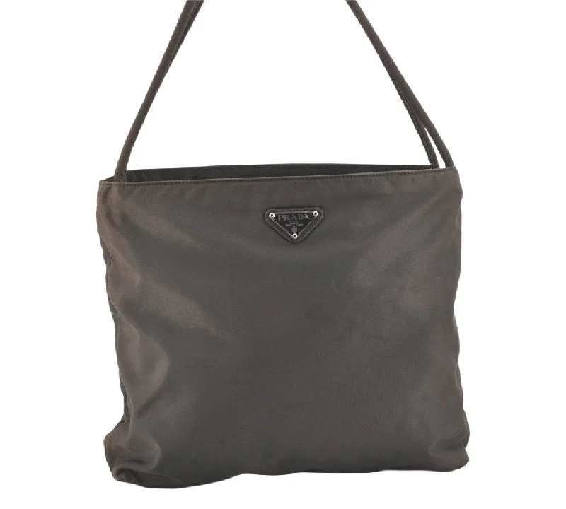 Prada bags with a front - flap pocket for quick access to essentialsAuthentic PRADA Nylon Tessuto Shoulder Hand Bag Brown 2773K