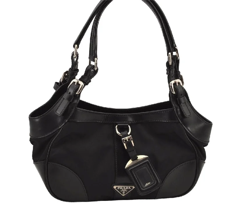 Prada bags with a chain - link trim and a leather body for a modern and stylish edgeAuthentic PRADA Vintage Nylon Tessuto Shoulder Hand Bag Purse Black 7437J