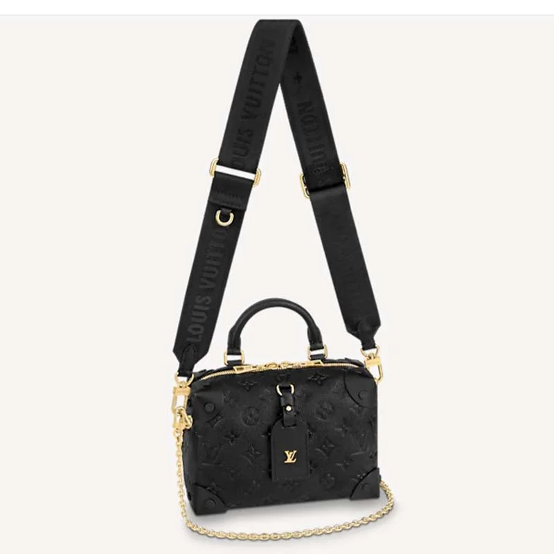 Louis Vuitton tote bags with a double - handle and shoulder - strap optionLouis Vuitton LV Women Petite Malle Souple Black Embossed Grained Cowhide Leather