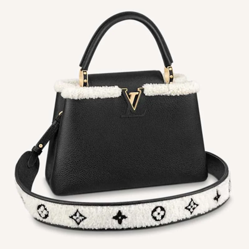 Louis Vuitton crossbody bags with a printed floral pattern for femininityLouis Vuitton LV Women Capucines MM Bag Black Taurillon Leather Shearling Cowhide