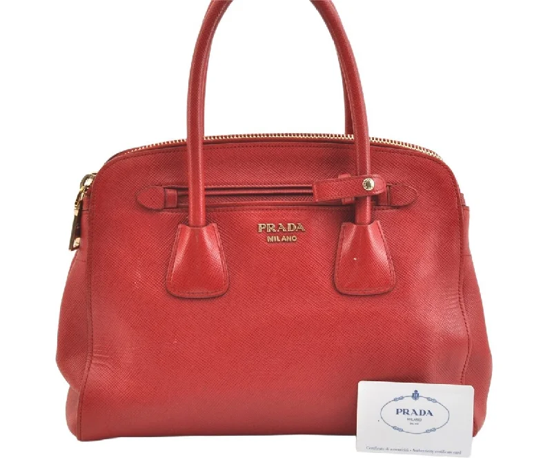 Prada bags with a zippered interior pocket for separating itemsAuthentic PRADA CUIR Leather 2Way Shoulder Hand Bag BN2569 Red 1791K