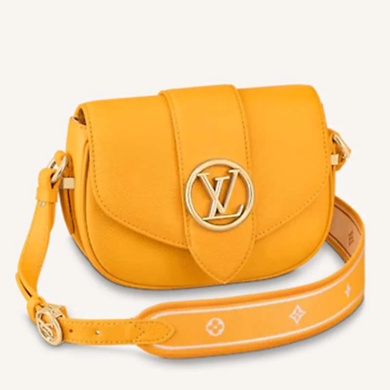 Louis Vuitton tote bags with a spacious interior and multiple pocketsLouis Vuitton LV Women Pont 9 Soft PM Handbag Yellow Grained Calfskin Cowhide