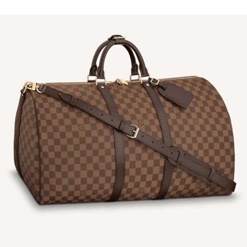 Louis Vuitton Speedy bags in monogram canvas for a classic lookLouis Vuitton LV Unisex Keepall Bandoulière 55 Brown Coated Canvas Cowhide Leather