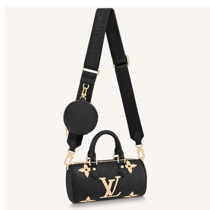 Louis Vuitton bags with a detachable mobile phone holder for convenienceLouis Vuitton Women Papillon BB Black Beige Embossed Supple Grained Cowhide Leather