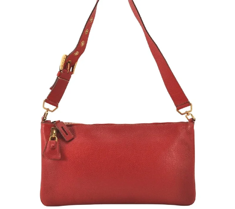 Ladies Prada shoulder bags with a wide - width strap for enhanced comfortAuthentic PRADA Vintage Leather Shoulder Cross Body Bag Purse Red 7053K