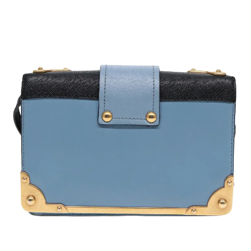 Ladies Prada shoulder bags with a tassel - adorned zipper for added charmPRADA Shoulder Bag Safiano leather Blue Gold  ar12338A