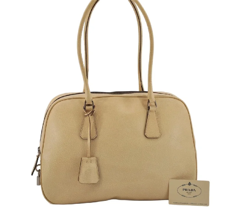 Prada crossbody bags with a woven leather strap for a unique textureAuthentic PRADA CINGHIALE SPORT Leather Shoulder Bag B11206 Cream White 9735J