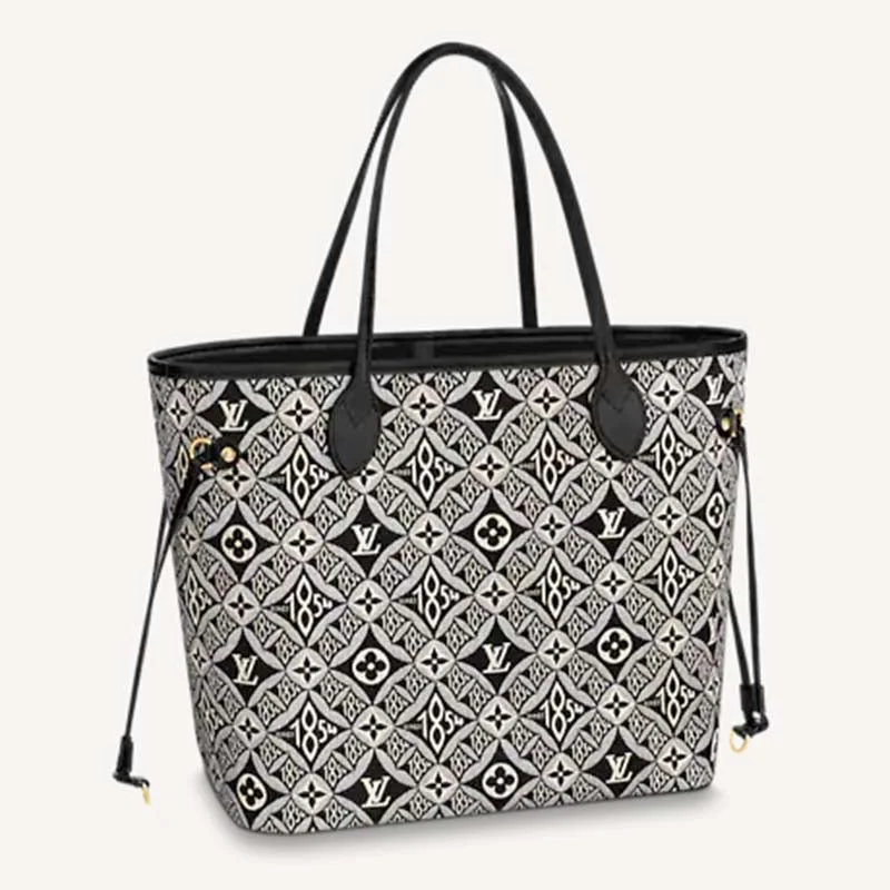 Louis Vuitton backpacks with a padded back panel for comfort during long - wearLouis Vuitton LV Women Since 1854 Neverfull MM Tote Black Monogram Flowers Canvas