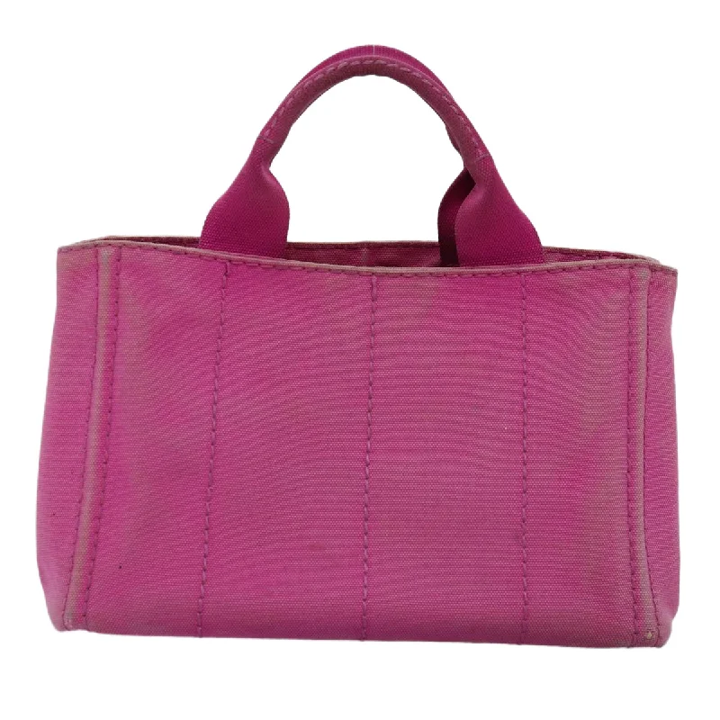 Prada bags with a front - flap pocket for quick access to essentialsPRADA Canapa PM Hand Bag Canvas Pink  bs14850