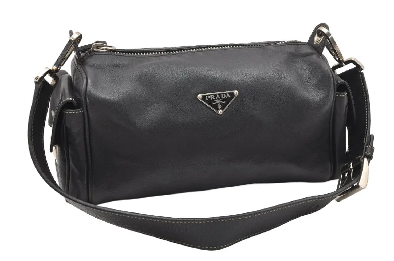 Prada Cleo bags with a snakeskin - effect panel for a bold and trendy lookAuthentic PRADA Vintage Leather Shoulder Hand Bag Purse Black Junk 6192K