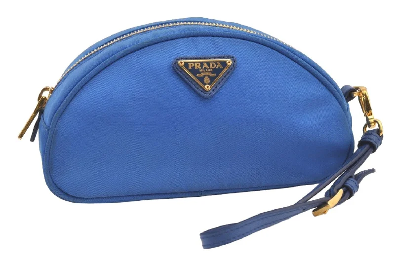 Prada tote bags with a water - resistant coating for outdoor activitiesAuthentic PRADA Vintage Nylon Tessuto Saffiano Leather Pouch Purse Blue 9216J