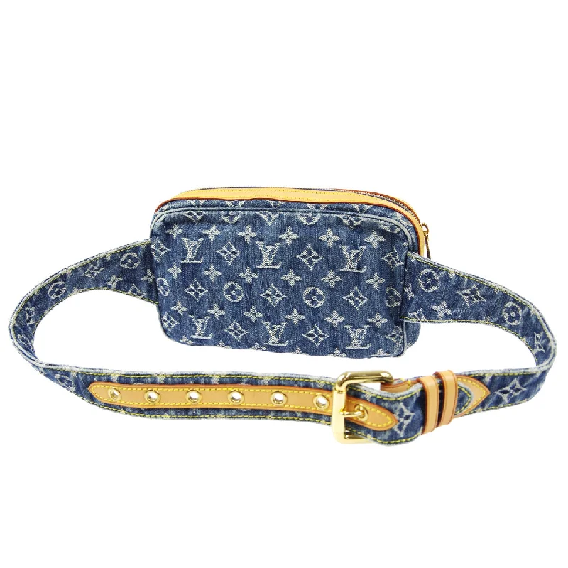 Louis Vuitton bags with a snap - button closure and a decorative charm for styleLOUIS VUITTON BUM BAG WAIST POUCH INDIGO MONOGRAM DENIM M95347