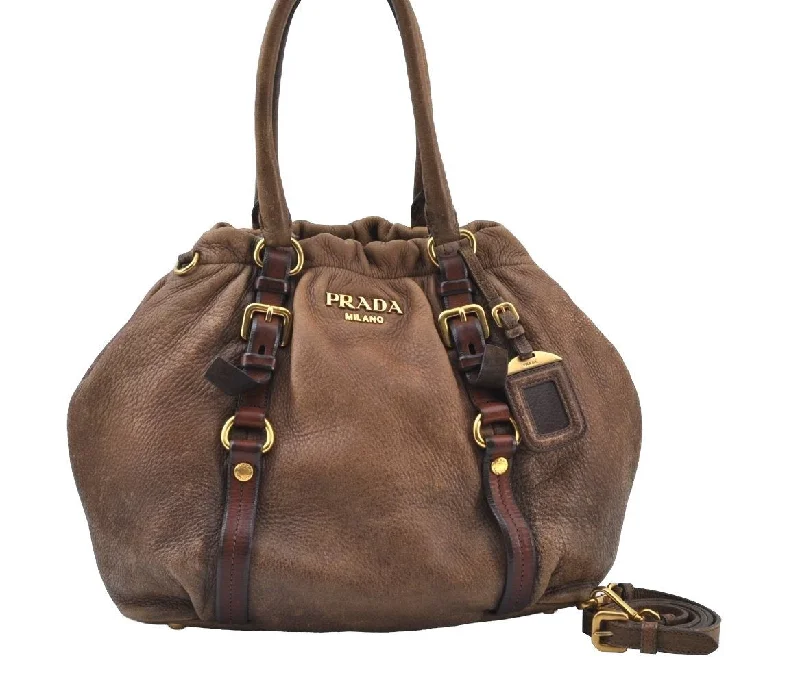 Prada Re - Edizione 2005 bags with a retro - inspired designAuthentic PRADA Leather Nappa 2way Shoulder Bag Brown Junk K9550