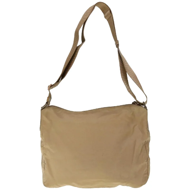 Prada handbags with a metal - framed clasp for durability and stylePRADA Shoulder Bag Nylon Beige  65373