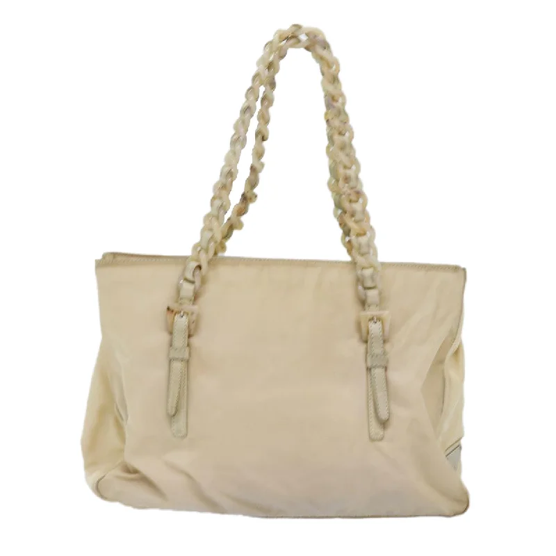 Prada bags with a front - zip pocket for small items like cards and keysPRADA Chain Shoulder Bag Nylon Beige  74972