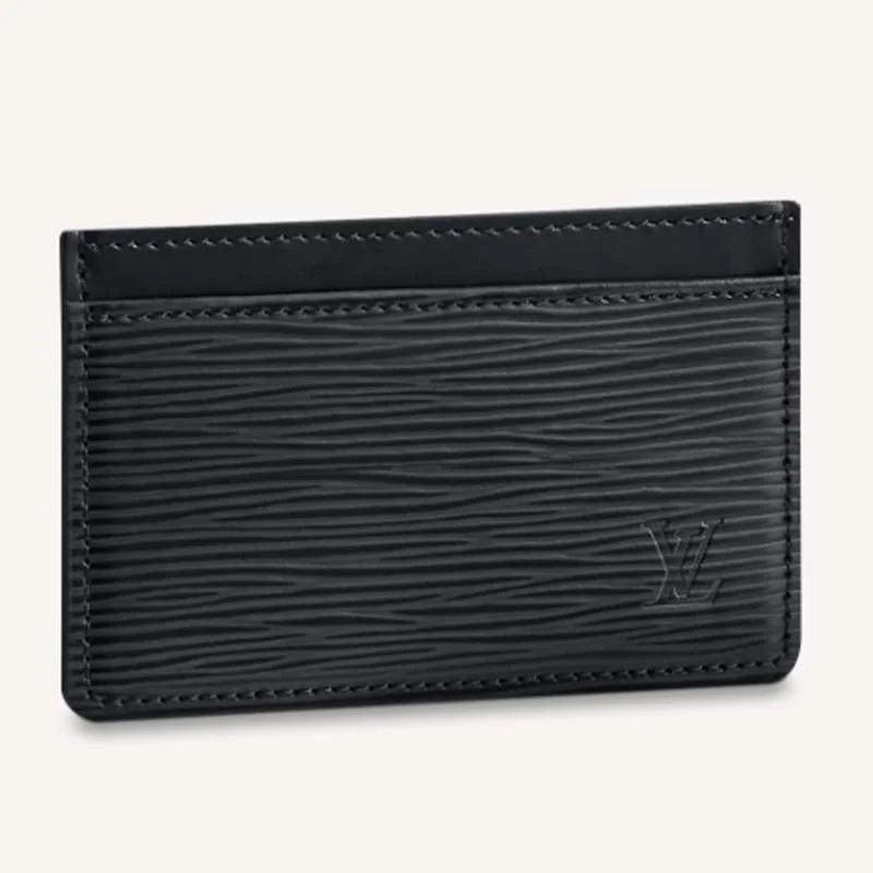 Louis Vuitton bags with a detachable mirror inside for on - the - go touch - upsLouis Vuitton LV Unisex Card Holder Wallet Black Epi Leather