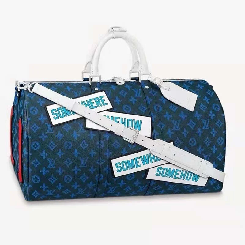 Small - sized Louis Vuitton Pochette Metis bags for a compact carryLouis Vuitton LV Unisex Keepall Bandoulière 50 Travel Bag Blue Monogram Canvas