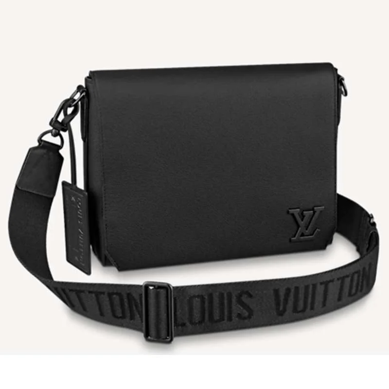 Louis Vuitton Alma bags with a leather - wrapped handle for a luxurious feelLouis Vuitton LV Aerogram Messenger Black Grained Calf Cowhide Leather Textile Lining