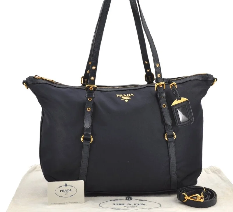 Ladies Prada Galleria bags with a detachable shoulder strapAuthentic PRADA Tessuto Saffiano Nylon Leather 2Way Tote Bag BR4253 Navy 2958K