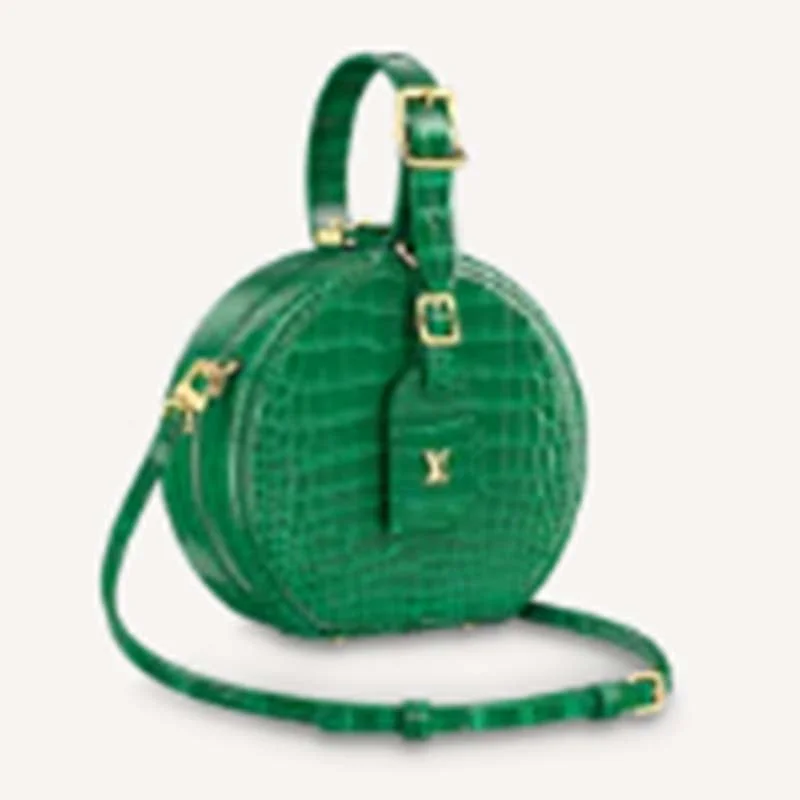 Louis Vuitton Twist bags with a contrast - colored interior for visual interestLouis Vuitton LV Unisex Petite Boite Chapeau Green Matte Alligator Leather