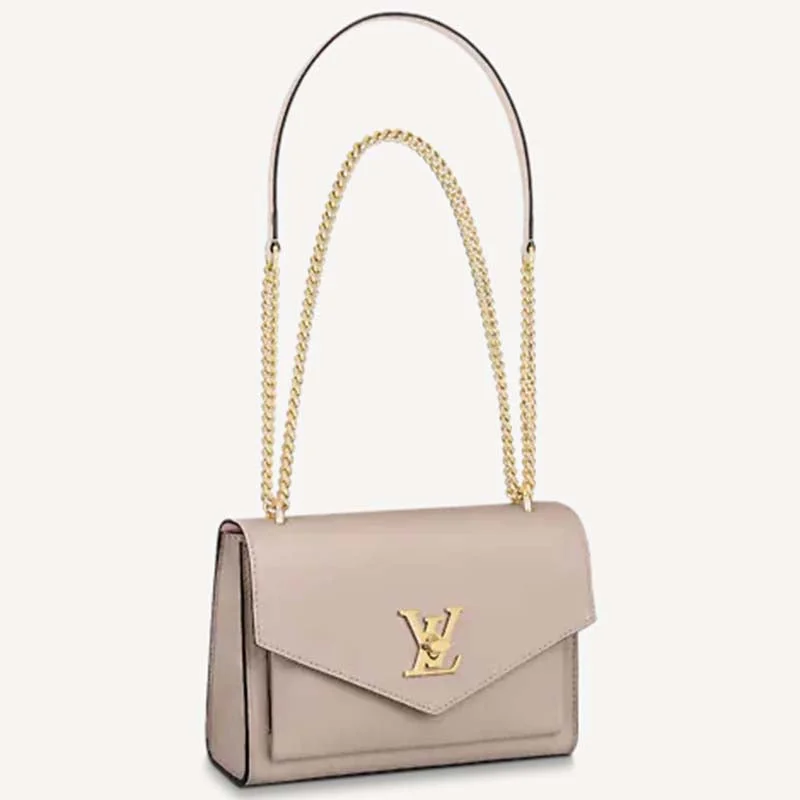 Louis Vuitton handbags with a metal - framed clasp for durabilityLouis Vuitton LV Women Mylockme Chain Bag Beige Soft Grained Calfskin Turn Lock