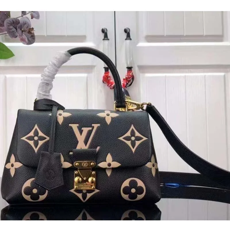 Louis Vuitton Neverfull bags with large capacity for everyday essentialsLouis Vuitton LV Women Madeleine BB Handbag Black Beige Embossed Grained Cowhide Leather