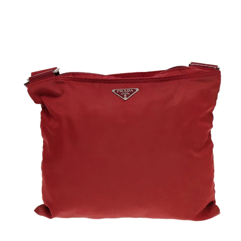 Prada bags with a front - zip pocket for small items like cards and keysPRADA Shoulder Bag Nylon Red Silver  ar12465