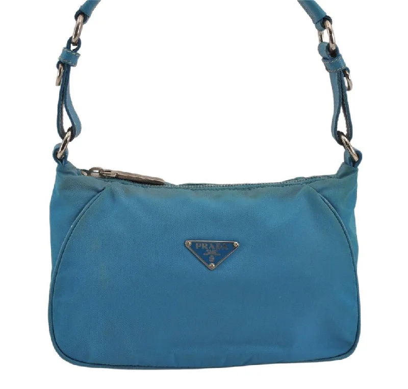 Prada Re - Edizione 2005 bags with a retro - inspired designAuthentic PRADA Vintage Nylon Tessuto Leather Shoulder Hand Bag Purse Blue 9338J