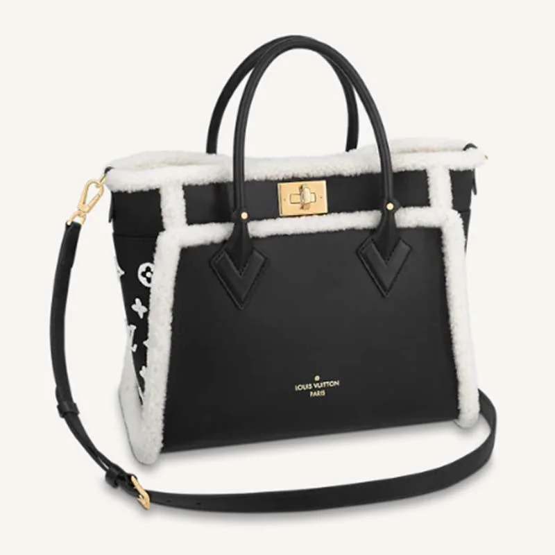 Ladies Louis Vuitton Petite Malle bags in a pastel color for a soft lookLouis Vuitton LV Women On My Side MM Handbag Black Shearling Grained Calf