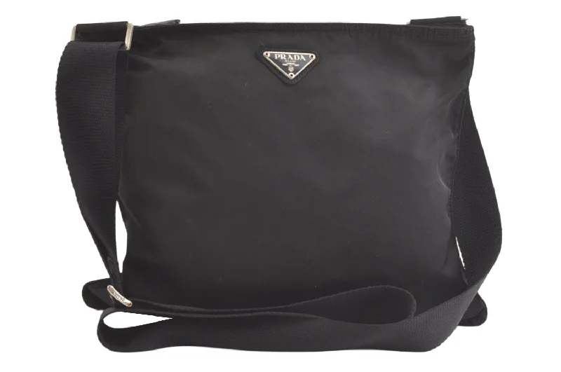 Prada bags with a front - flap pocket for quick access to essentialsAuthentic PRADA Nylon Tessuto Leather Shoulder Cross Body Bag Purse Black 2691K