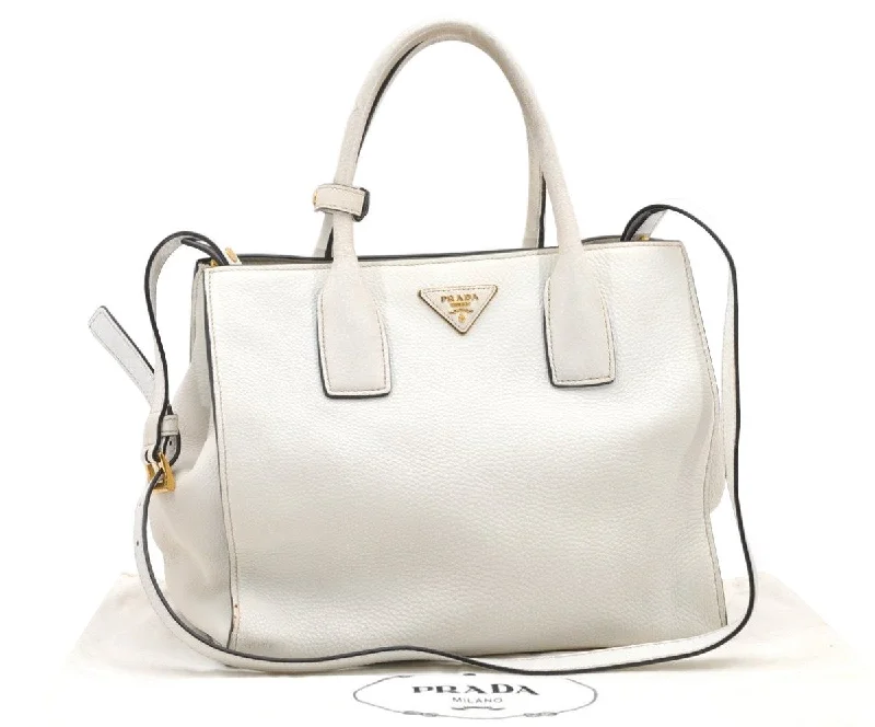 Prada bags with a detachable mobile phone holder for on - the - go convenienceAuthentic PRADA Vintage Leather 2Way Shoulder Hand Bag White 2685K