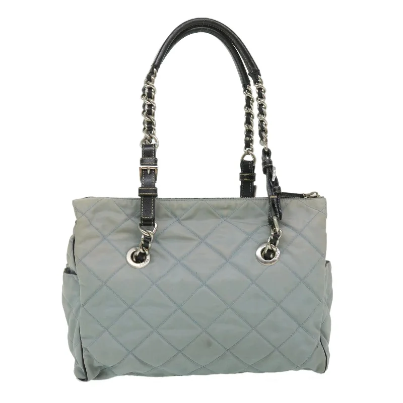 Prada bags with a back - zip pocket for storing valuables securelyPRADA Chain Shoulder Bag Nylon Light Blue  ac1036