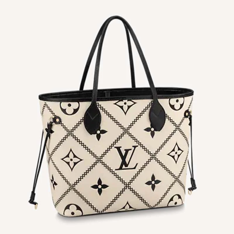 Louis Vuitton backpacks with a padded back panel for comfort during long - wearLouis Vuitton LV Women Neverfull MM Tote Crème Beige Grained Cowhide Leather