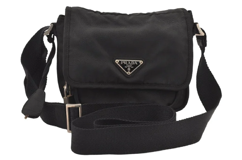 Prada Cleo bags with a snakeskin - effect panel for a bold and trendy lookAuthentic PRADA Vintage Nylon Tessuto Shoulder Cross Body Bag Purse Black 6138K