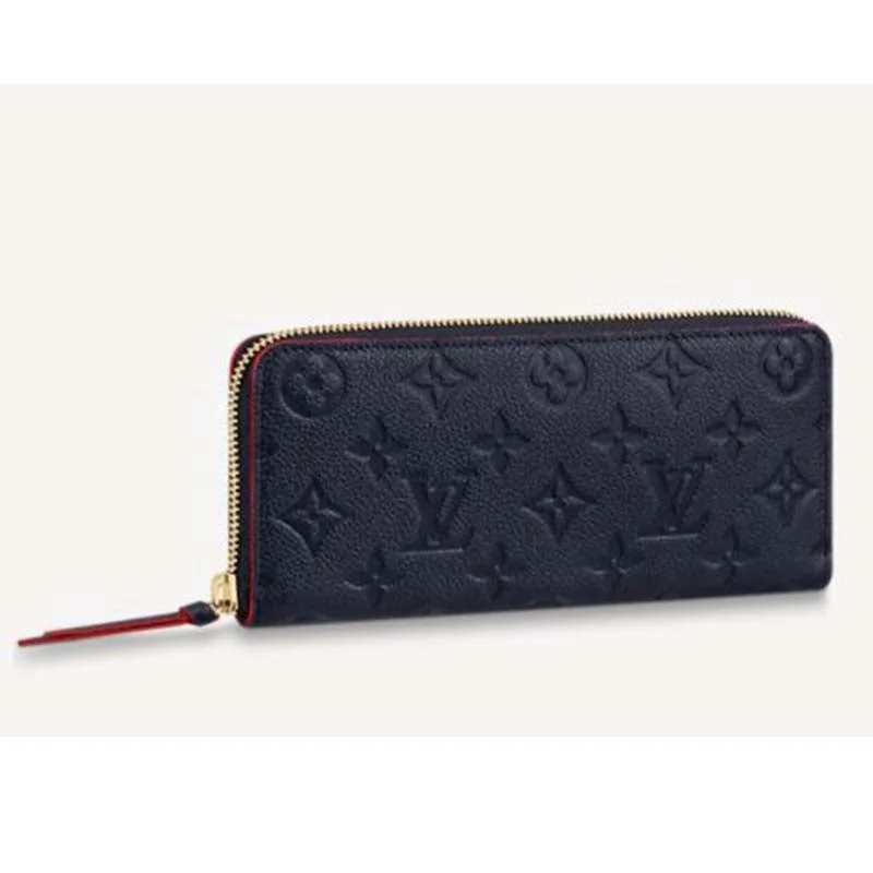 Louis Vuitton crossbody bags with a printed floral pattern for femininityLouis Vuitton LV Unisex Clémence Wallet Marine Rouge Monogram Empreinte Embossed Supple Grained Cowhide