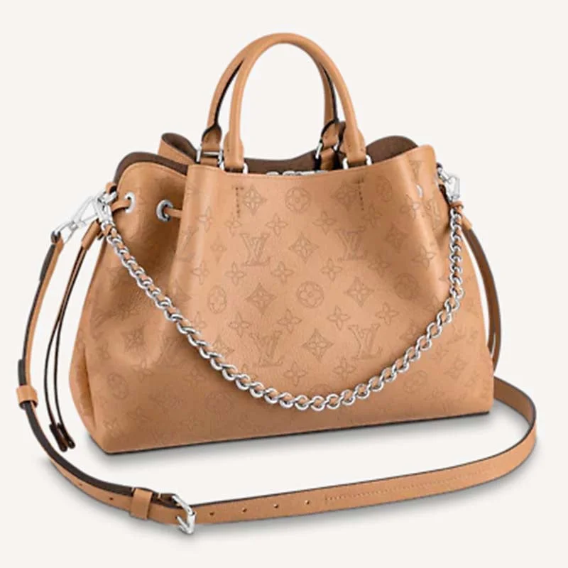 Louis Vuitton bags with a detachable mobile phone holder for convenienceLouis Vuitton LV Women Bella Tote Brown Mahina Perforated Calfskin