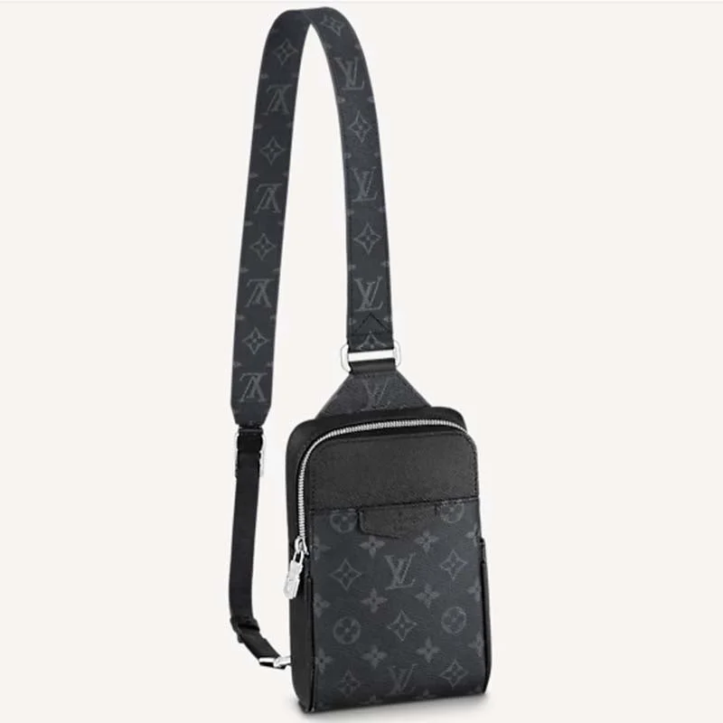 Ladies Louis Vuitton Petite Malle bags in a pastel color for a soft lookLouis Vuitton LV Unisex Outdoor Sling Bag Black Coated Canvas Cowhide Leather