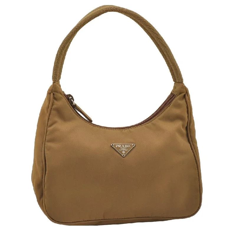 Prada Cahier bags with a leather - wrapped handle for a luxurious feelAuthentic PRADA Vintage Nylon Tessuto Shoulder Hand Bag Purse Beige Brown 7581J