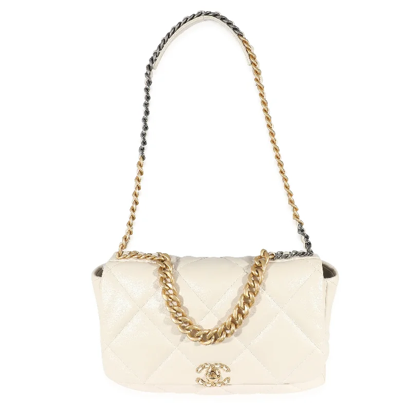 Chanel Lightweight Handbag for Daily ErrandsCHANEL Ivory Shiny Quilted Lambskin Maxi 19 Flap Bag