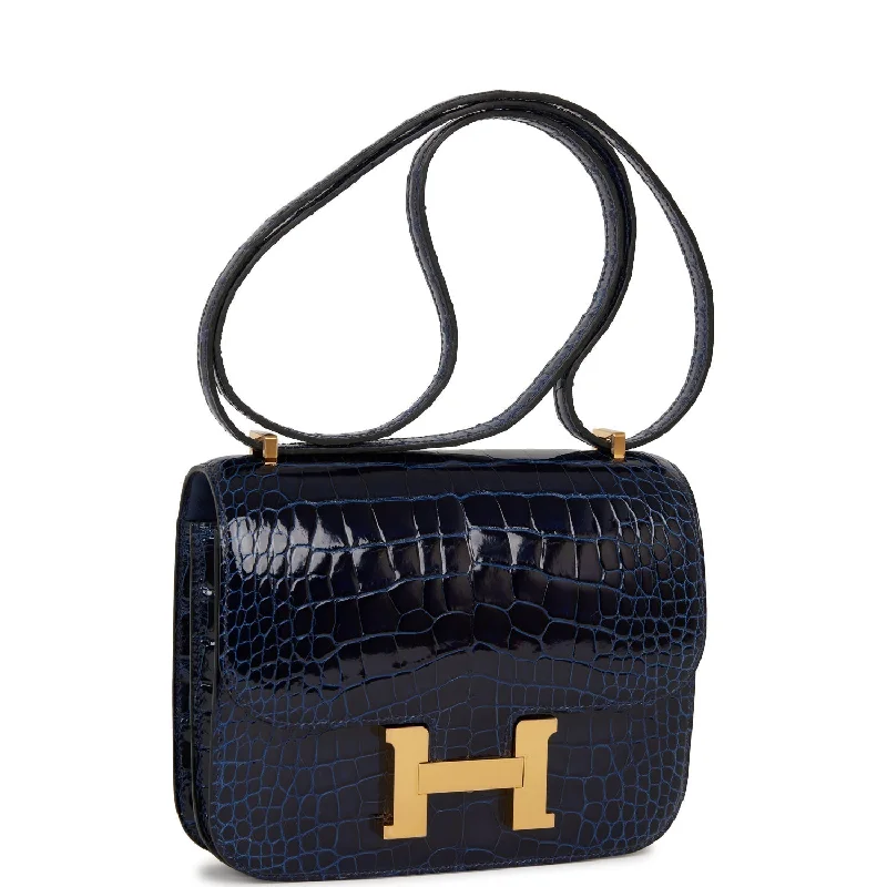 Iconic Hermes Birkin Bags in Rare Leather VarietiesHermes Constance 18 Bleu Saphir Shiny Alligator Gold Hardware