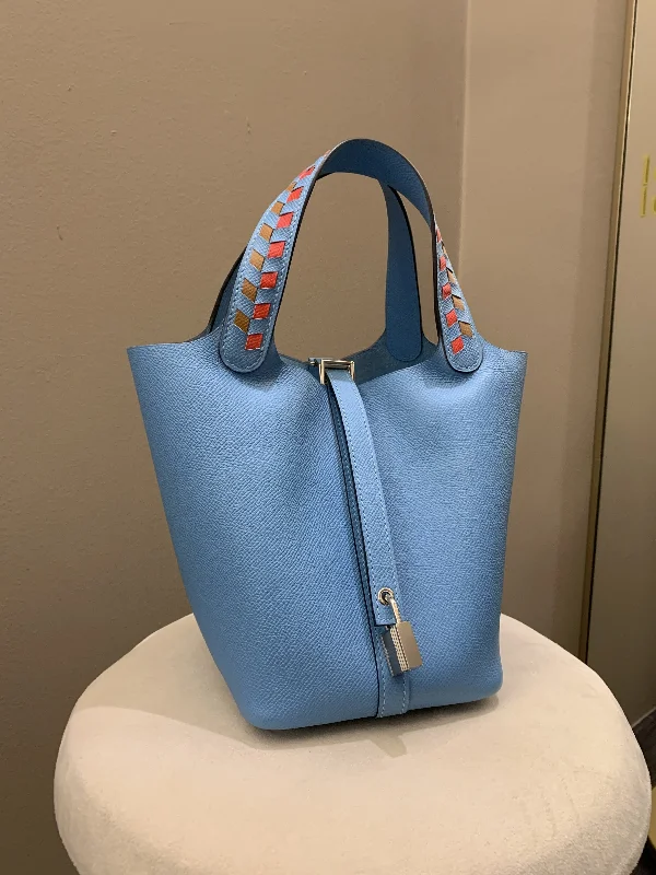 Monogram - Embellished Hermes Bags for a Personalized FlairHermes Picotin Tressage 18 Blue Nord Epsom