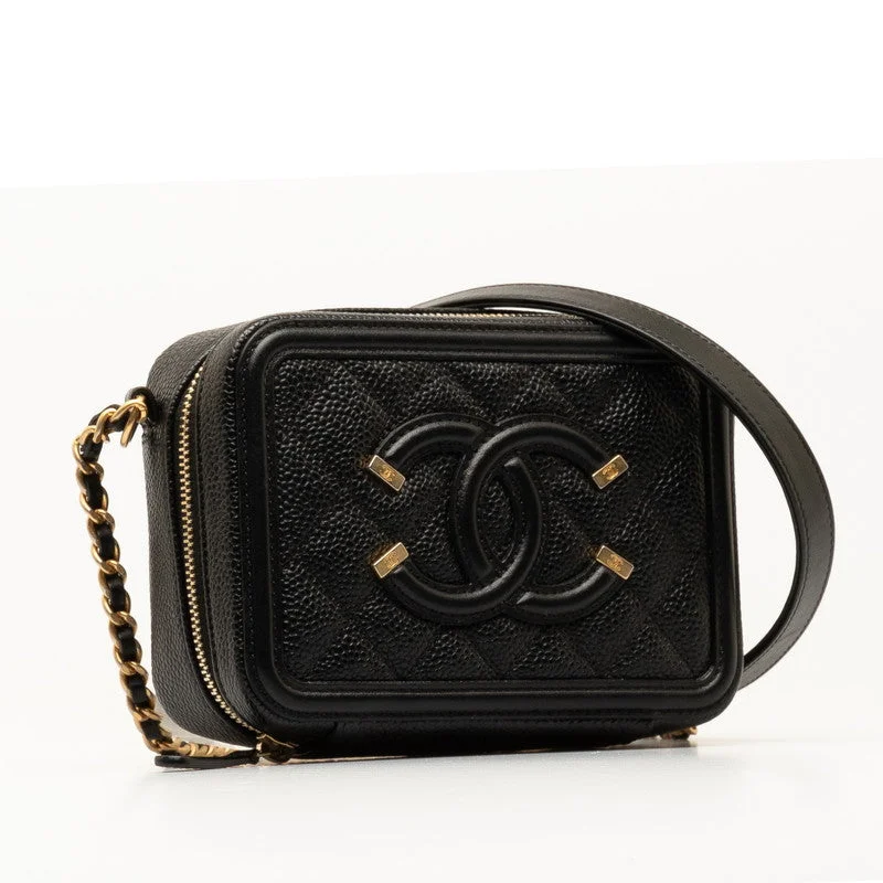 Chanel bags for women with minimalist styleChanel CC Filigree Chain Shoulder Bag Vanity Bag Black G Caviar S  CHANEL